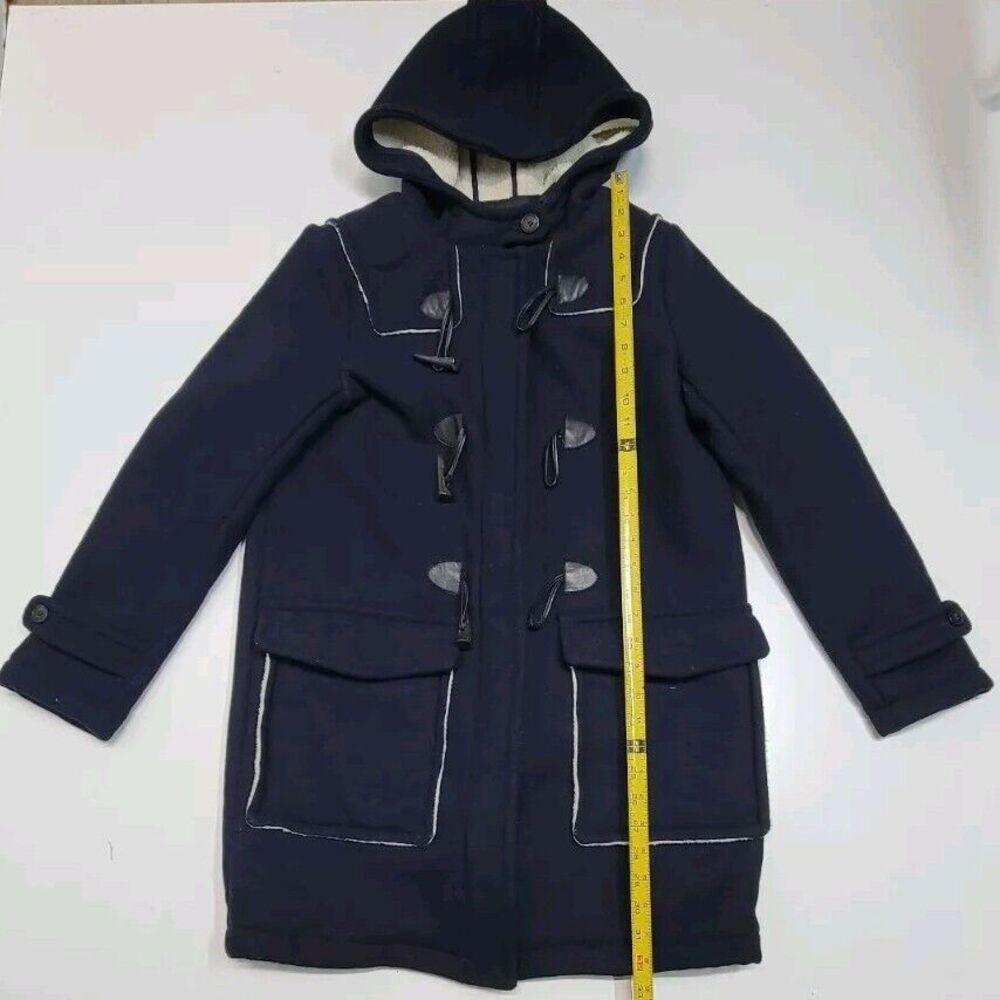 Zara Basic‎ Women's Ladies Dark Blue Navy Wool Coat Jacket with Hood Size Medium